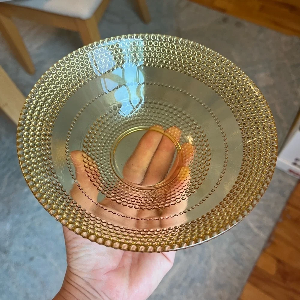 Vintage Amber Glass Cereal Desert Fruit Beaded Bullseye Bowl 6 1/2” X 2 1/8”